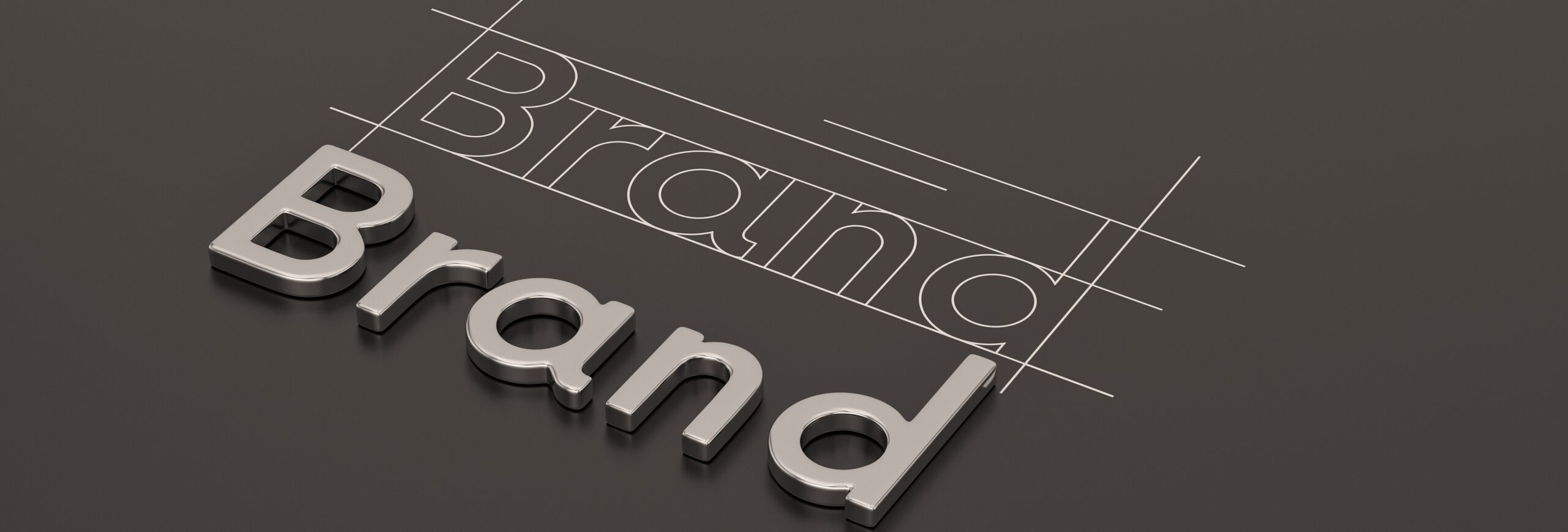 Steel word brand on black background brand concept design 3D illustration.